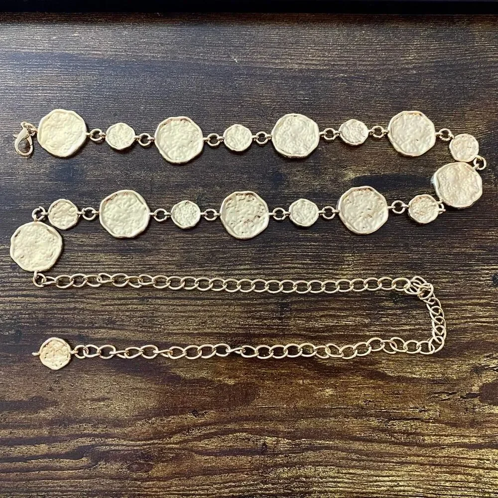 Gold Y2K Hammered Coin Disc Boho Chain Belt, Fits 25-44 Inches, X7GA1272